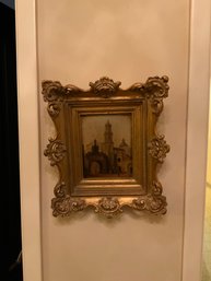 Antique Reproduction Print In Gilded Wood Frame, 12x14 Inches