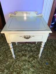 Cream Colored French Provincial Style Side Table With Single Drawer