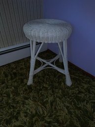 Vintage White Wicker & Cane Stool