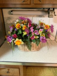 Large Wicker Basket With Fake Plants