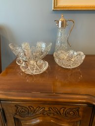 Lot Of Cut Crystal Items Includes 3 Bowls And A Decanter