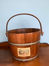 Vintage Wood Bucket With Wooden Handle