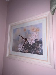 Pink Wood Framed Art Of Birds & Flowers