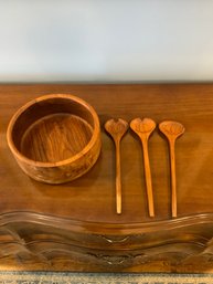 Wood Serving Bowl Set With Utensils