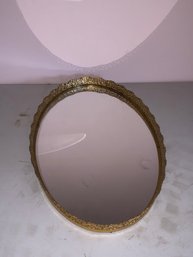 Oval Shaped Brass Mirrored Vanity Tray