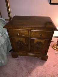 Vintage Wood Side Table With Engraved Flower Pattern