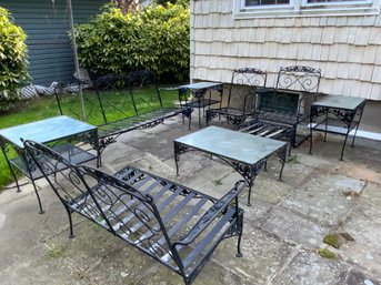 Large Outdoor Cast Iron Patio Set, Tables/benches/chairs