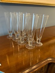 Lot Of 8 Footed Clear Beer Glasses