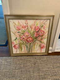 Watercolor Style Flower Bouquet Signed, 35x35 Inches