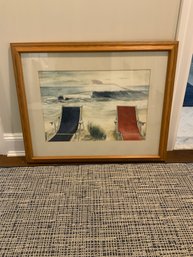 Anton Mandat Watercolor Print  Beach Scenery,  31x25.5 Inches