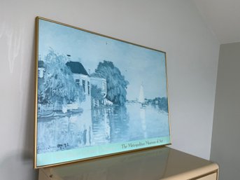 Framed Metropolitan Museum Of Art Poster Of Monet's 1872 Work 'Houses On The Achterzaan' In A Blue Hue