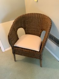 Vintage Wicker Arm Chair With Seat Cushion