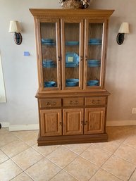 Solid Oak Nadeau Display Cabinet W/shelves Behind Glass Doors, 3 Drawers, Cabinet Storage Below & Brass Pulls
