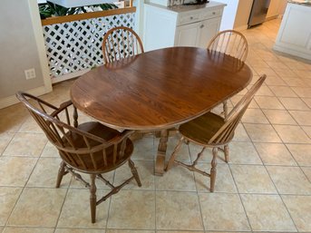 Solid Wood Dining Table W/Leaf Extension & Four Windsor Side Chairs & One Captain's Chair