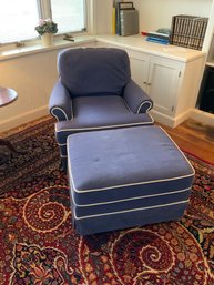Bernhardt Foster Club Chair & Ottoman With Blue Upholstery