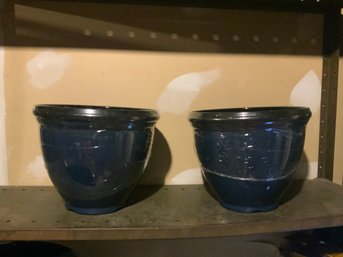 Lot Of 2 Navy Flower Pots