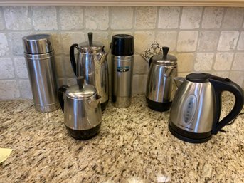 Four Electric Coffee Pots & Two Thermoses