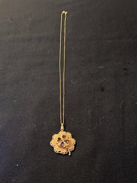Chain Marked 750, Charm 14kt Gold With Amethyst Hearts, 4 Leaf-clover Pendant