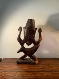 African Hand Carved Wood Sculpture Of Bird & Mask, Made In Malawi