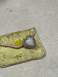 14kt Gold Heart Pin With Opal Stone Pin-Diamonds All Around