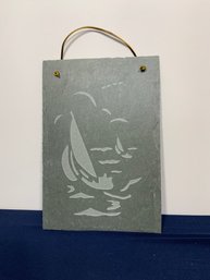 Unique Hand Carved Sailboat On Slate - Ready To Hang