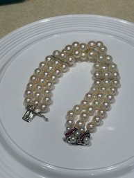 Stunning 14kt White Gold/pearl/pink Diamond Bracelet