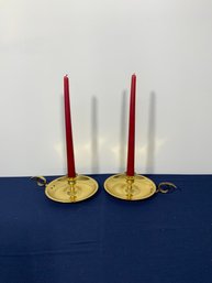 Beautiful Pair Of Brass Chamber Candle Stick Holders