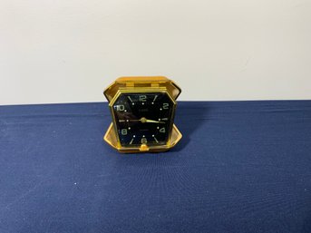 Sweet Vintage German Florn Travel Alarm Clock In Mustard Case