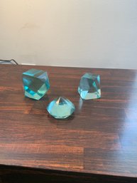 Set Of 3 Blue Stone Paperweights