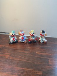 Set Of 4 Hand Painted Ceramic Clown Figurines