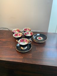 Royal Albert Old English Rose Matte Black Gold Teacup Set, 5/5 Pcs