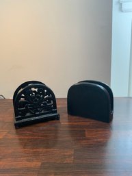 Pair Of Vintage Napkin Holders, Ceramic/metal