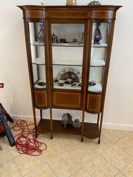 Beautiful Vintage Wooden Breakfront Display Cabinet With Inlay And Burl Wood Details