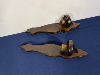 Pair Of Wooden Wall Candle Holders / Sconces