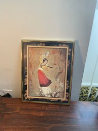 Metal Framed Asian Print Of Woman Dancing, 11x14