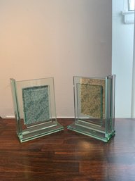 Pair Of Vintage Glass Frame Bookends