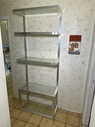 Mid Century Modern Chrome/aluminum Bookcase/etagere W Glass Shelves