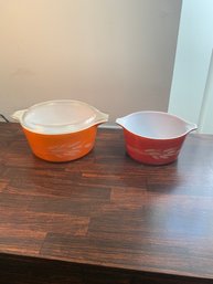 Pair Of Pyrex 'autumn Harvest'  Casserole Dishes, Red/orange