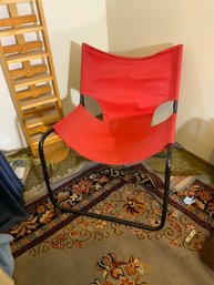 Vintage Sling Red Fabric Metal Chair