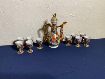 Vintage Chinese Mille Fleure Tea Set 10 Cups/1 Teapot *stamped*