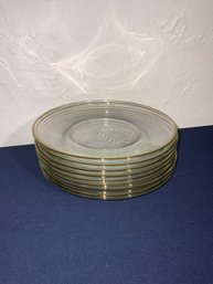 Set Of 8 Christmas Tree Clear Plates With Gold Trim