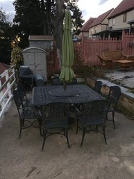 Metal Patio Table With 8 Chair  Cast Iron Umbrella Stand