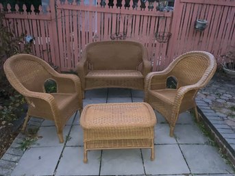 4 Pc Outdoor Wicker Furniture Set: 2 Chairs/ 1 Table/ 1 Sofa