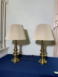 Set Of Two Brass Lamps With Pleated Shades