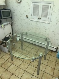 '48 Inch 'side Modern Style Glass Top Table With Metal Legs & Inserting Sides