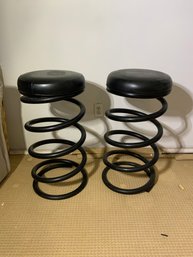 Vintage Metal Industrial Spring Bar Stools, Set Of 2