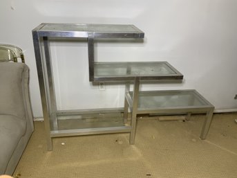 Mid Century Modern Chrome/aluminum Bookcase/etagere With Glass Shelves