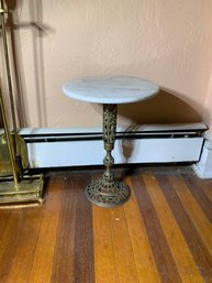 Vintage Round Marble Top Table With Pierced Brass Base