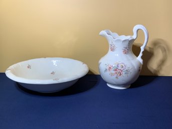 Cronin's Of Fredericksburg Vintage Pitcher And Basin Decorated With A Floral Motif