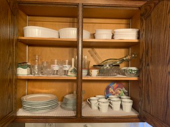 Three Shelves Of Kitchenware - Incl. Mugs, Dishware, Christmas, Ramekins, Crystal & Servers - Lot K1